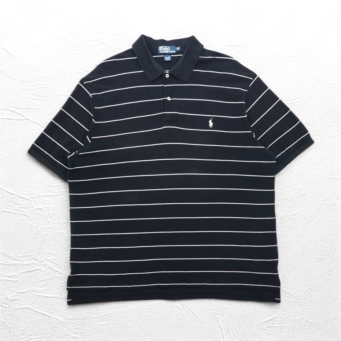 Polo by Ralph Lauren 90s Striped Polo Shirt 2XL BIG Big Size Black Pique Small Pony Embroidery