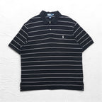 Polo by Ralph Lauren 90年代 ボーダー ポロシャツ 2XL BIG ビッグサイズ ブラック 鹿の子 スモールポニー刺繍