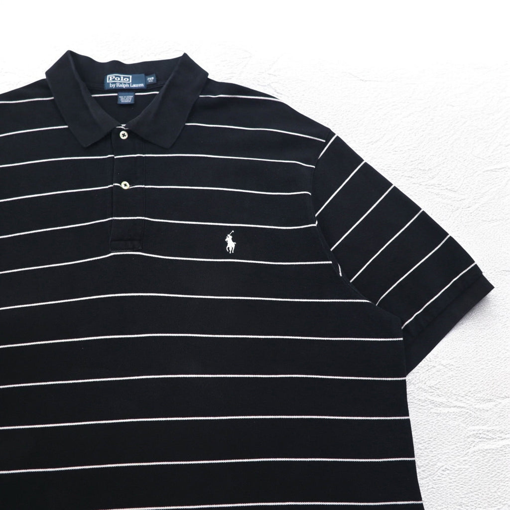 Polo by Ralph Lauren 90年代 ボーダー ポロシャツ 2XL BIG ビッグサイズ ブラック 鹿の子 スモールポニー刺繍