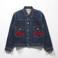 EVISU 2ndタイプ デニム トラッカージャケット Gジャン M 濃紺 インディゴ 赤 カモメ ペイント 東京 大阪 シンチバック セルヴィッヂ