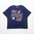 JOSTENS SPORTSWEAR 90s USA Made MLB INDIANS Print T-Shirt XL Navy Single Stitch