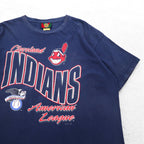 JOSTENS SPORTSWEAR 90s USA Made MLB INDIANS Print T-Shirt XL Navy Single Stitch