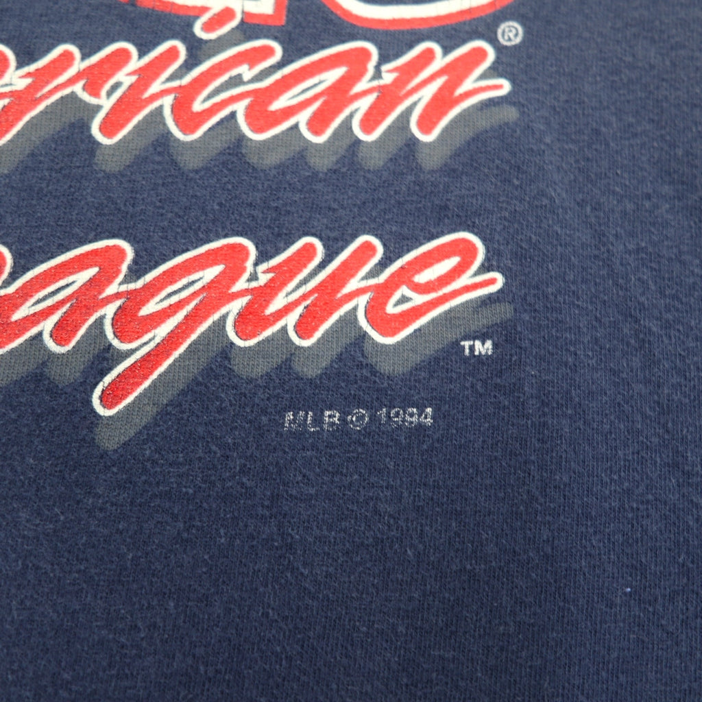 JOSTENS SPORTSWEAR 90s USA Made MLB INDIANS Print T-Shirt XL Navy Single Stitch