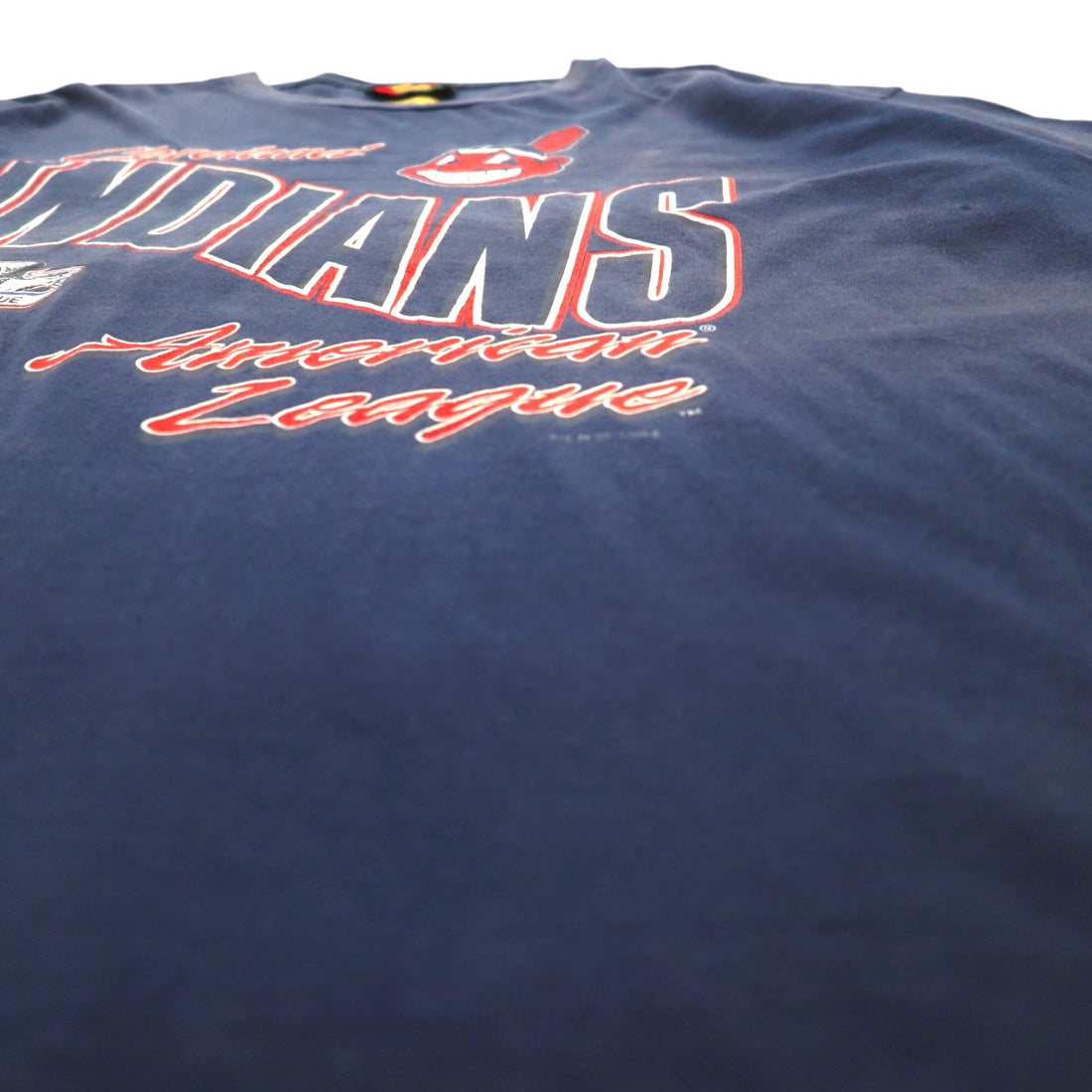 JOSTENS SPORTSWEAR 90s USA Made MLB INDIANS Print T-Shirt XL Navy Single Stitch