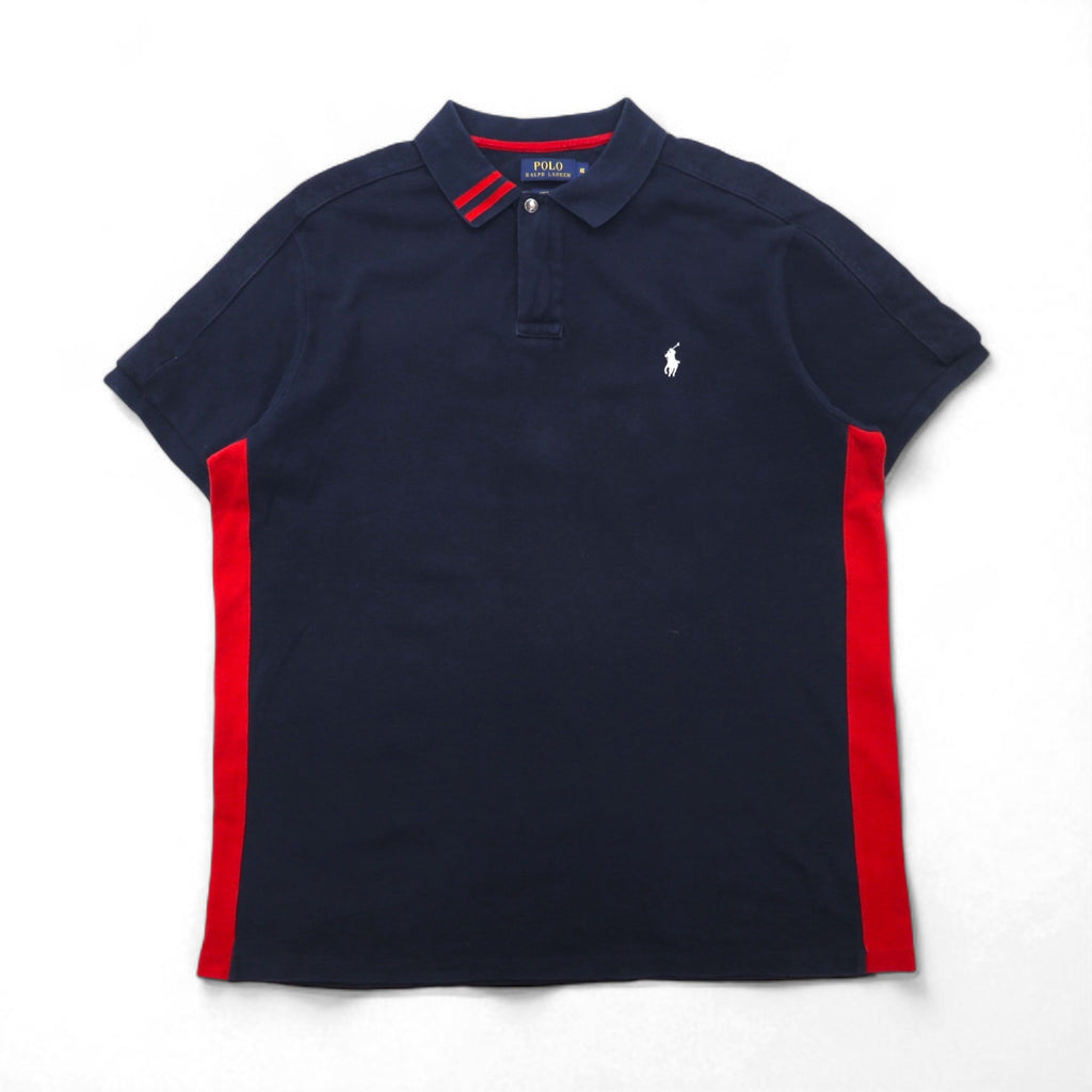 POLO RALPH LAUREN ポロシャツ XL ネイビー レッド コットン 鹿の子 ハーフジップ スナップボタン スモールポニー刺繍