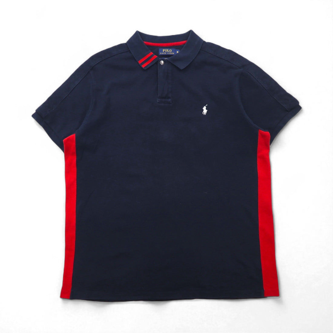 POLO RALPH LAUREN ポロシャツ XL ネイビー レッド コットン 鹿の子 ハーフジップ スナップボタン スモールポニー刺繍