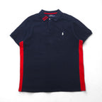 POLO RALPH LAUREN ポロシャツ XL ネイビー レッド コットン 鹿の子 ハーフジップ スナップボタン スモールポニー刺繍