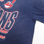 JOSTENS SPORTSWEAR 90s USA Made MLB INDIANS Print T-Shirt XL Navy Single Stitch