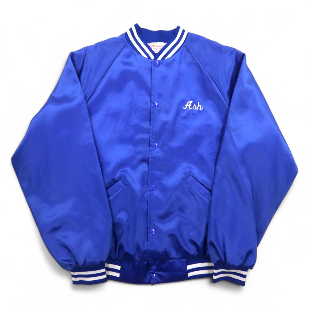 Cardinal 90s USA Made Varsity Jacket L Blue Nylon NEW ROCHELLE Baseball Back Print