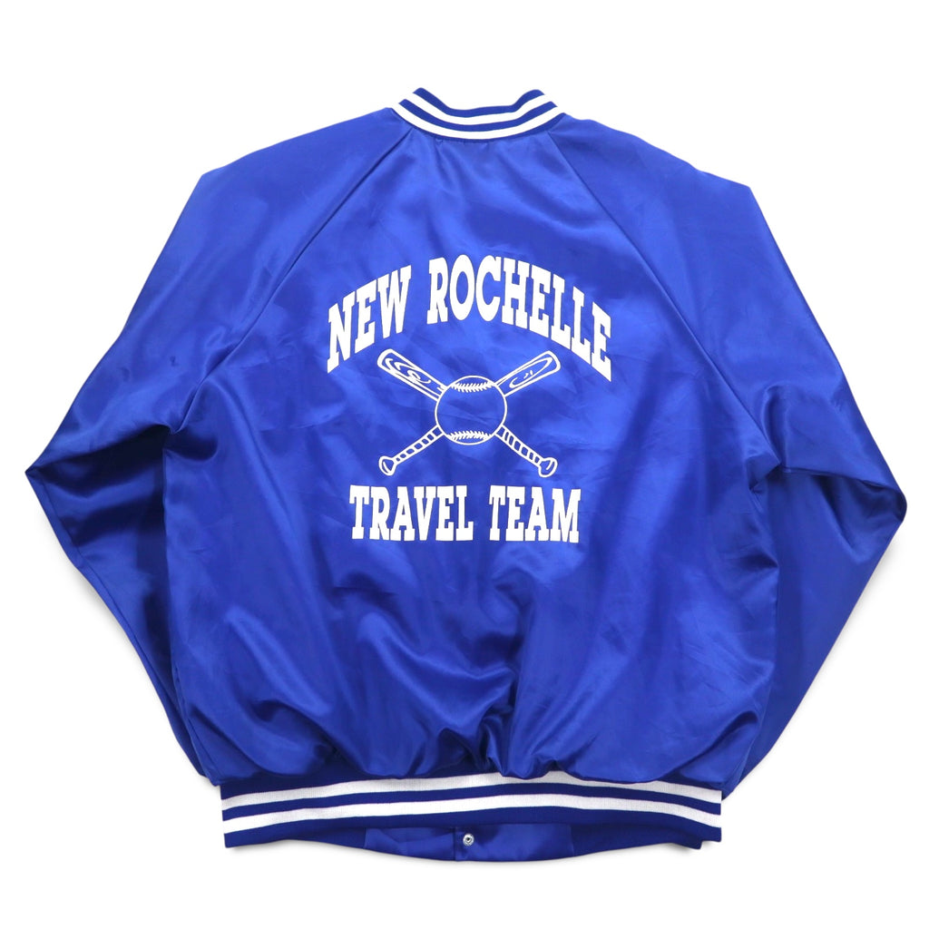 Cardinal 90s USA Made Varsity Jacket L Blue Nylon NEW ROCHELLE Baseball Back Print