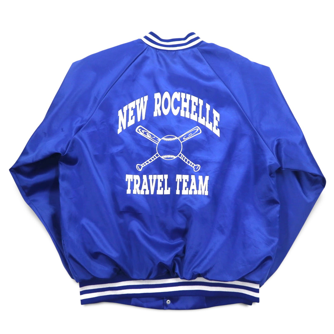 Cardinal 90s USA Made Varsity Jacket L Blue Nylon NEW ROCHELLE Baseball Back Print