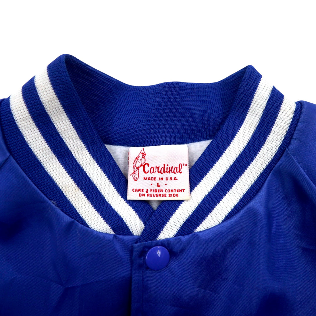 Cardinal 90s USA Made Varsity Jacket L Blue Nylon NEW ROCHELLE Baseball Back Print
