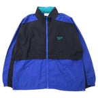 日本然リトテ-古着オンライン-Reebok 90年代 ナイロンジャケット XL ブラック ブルー ベクターロゴ フード収納式-Reebok 90's Windbreaker XL Black Blue Vector Logo Hoodie Retractable