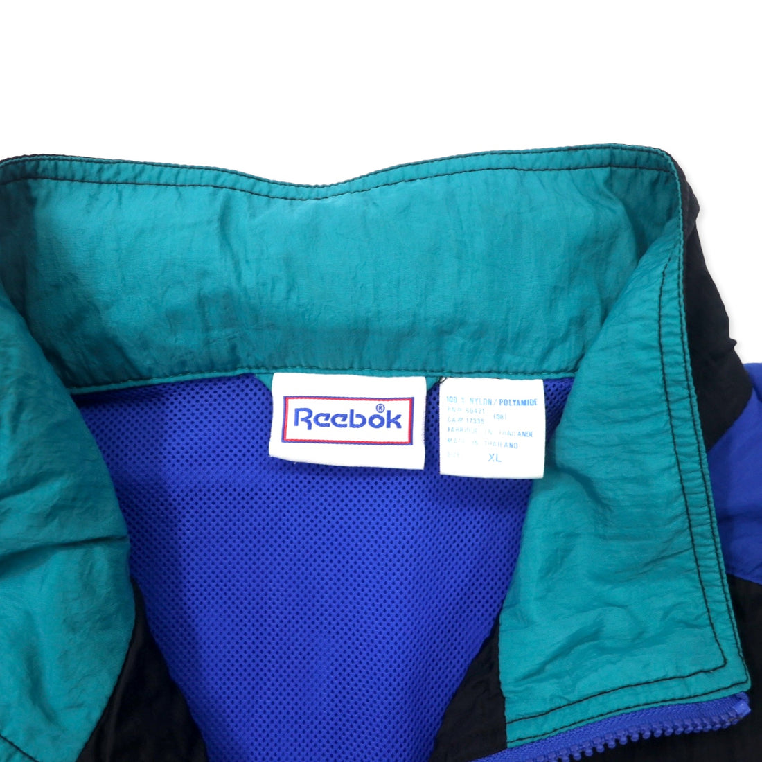 Reebok 90's Nylon Jacket XL Black Blue Vector Logo Hood Storage Type