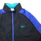 Reebok 90's Nylon Jacket XL Black Blue Vector Logo Hood Storage Type