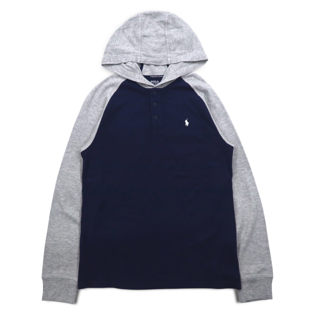 POLO RALPH LAUREN Half Button Hoodie XL Navy Pique PERFORMANCE Numbering Small Pony