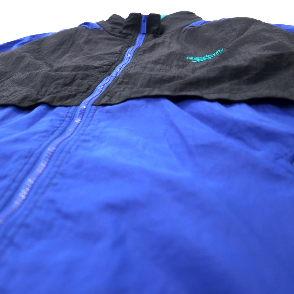 Reebok 90's Nylon Jacket XL Black Blue Vector Logo Hood Storage Type
