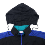 Reebok 90's Nylon Jacket XL Black Blue Vector Logo Hood Storage Type
