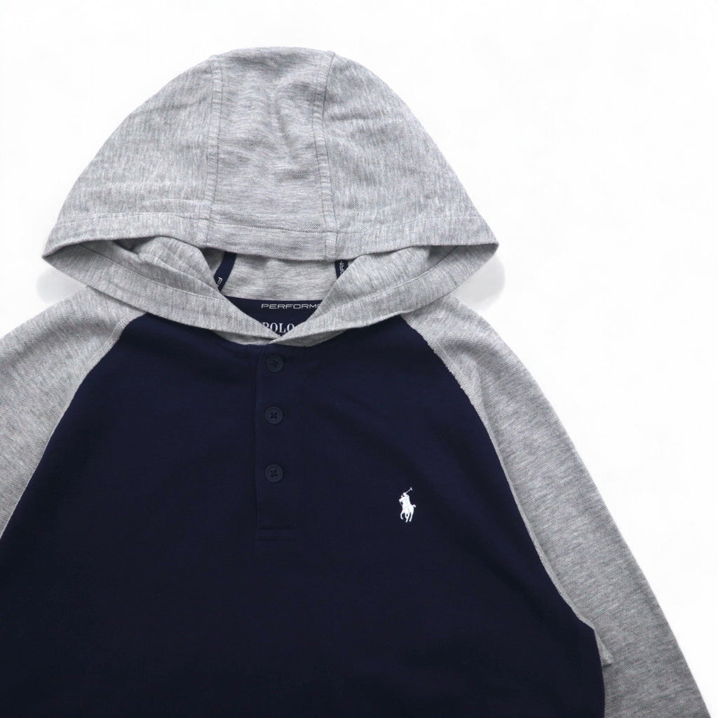 POLO RALPH LAUREN Half Button Hoodie XL Navy Pique PERFORMANCE Numbering Small Pony