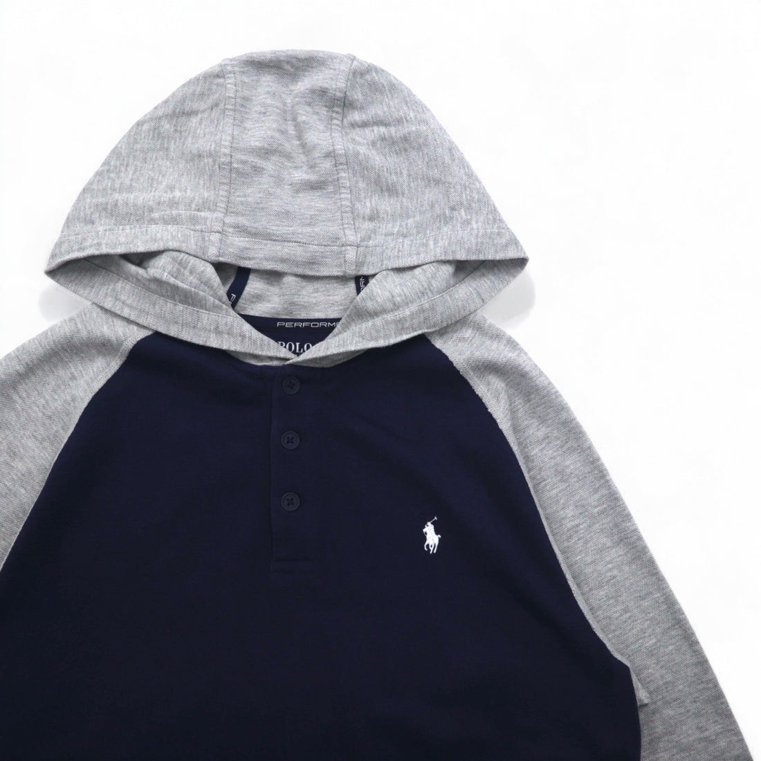 POLO RALPH LAUREN Half Button Hoodie XL Navy Pique PERFORMANCE Numbering Small Pony