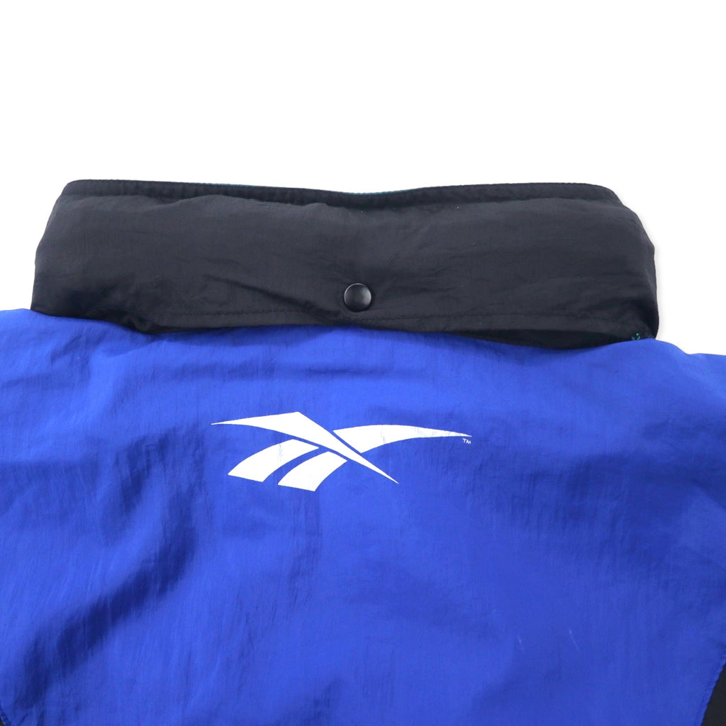 Reebok 90's Nylon Jacket XL Black Blue Vector Logo Hood Storage Type