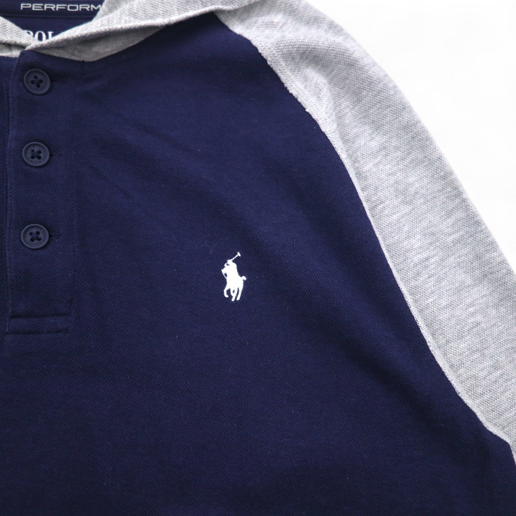 POLO RALPH LAUREN Half Button Hoodie XL Navy Pique PERFORMANCE Numbering Small Pony