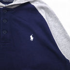 POLO RALPH LAUREN Half Button Hoodie XL Navy Pique PERFORMANCE Numbering Small Pony
