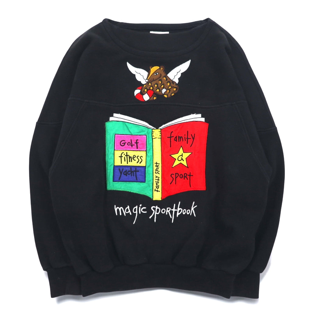Castelbajac sport 90s character embroidered sweatshirt S black magic sport book made in Japan