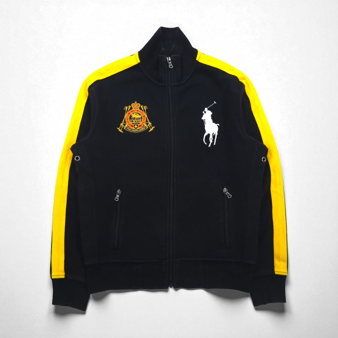Polo Ralph Lauren 90年代 ビッグポニー 刺繍 リバースウィーブ スウェット トラックジャケット ジャージ M ブラック