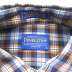 PENDLETON Wool Check Button-Down Shirt, L, Blue, Brown, Made in Mexico