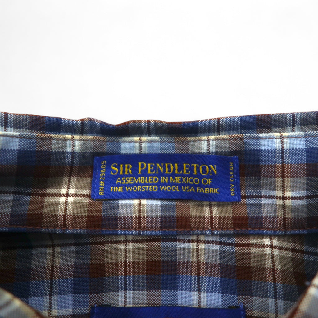 PENDLETON Wool Check Button-Down Shirt, L, Blue, Brown, Made in Mexico