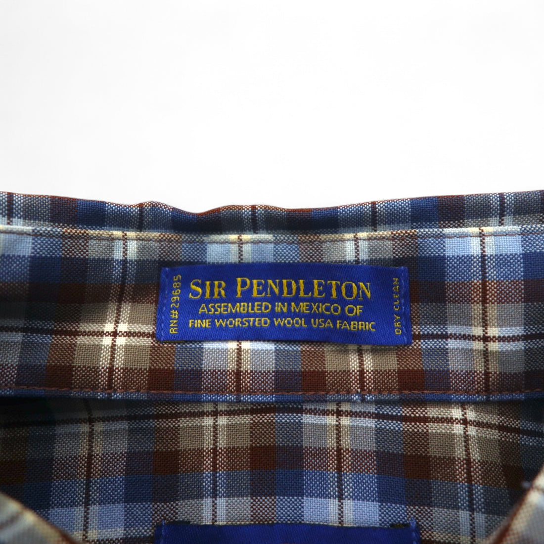 PENDLETON Wool Check Button-Down Shirt, L, Blue, Brown, Made in Mexico