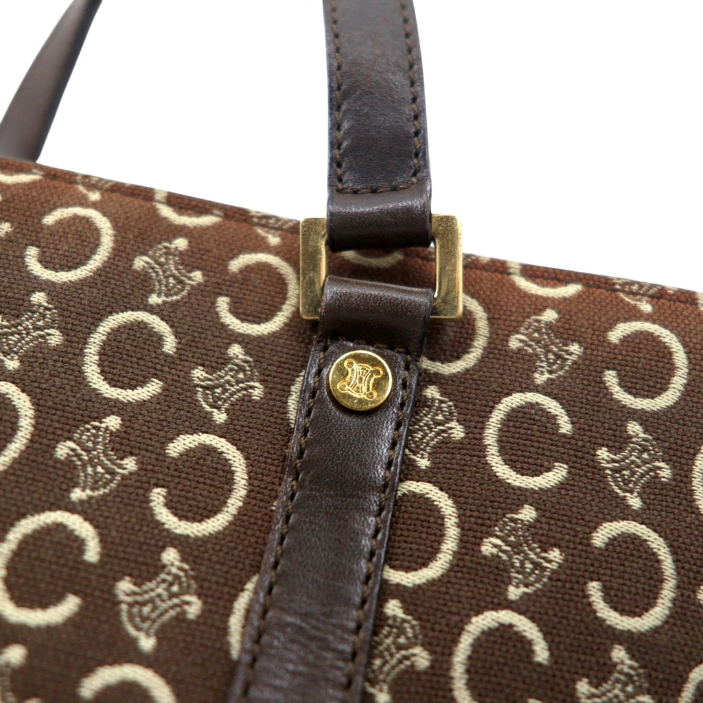 CELINE Made in Italy Old C Macadam Handbag Tote Bag Brown Canvas All-over Pattern CE00