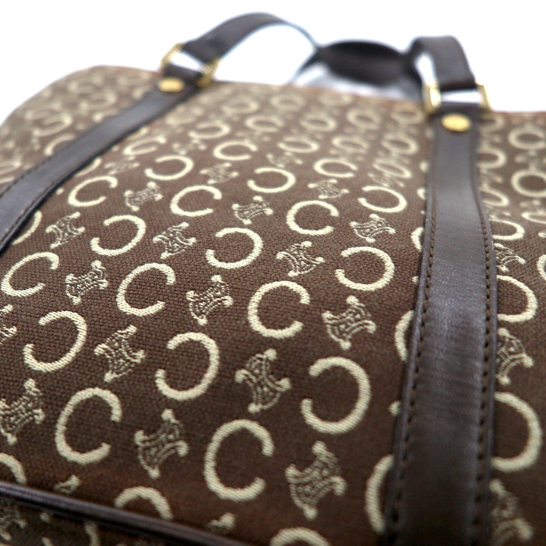 CELINE Made in Italy Old C Macadam Handbag Tote Bag Brown Canvas All-over Pattern CE00