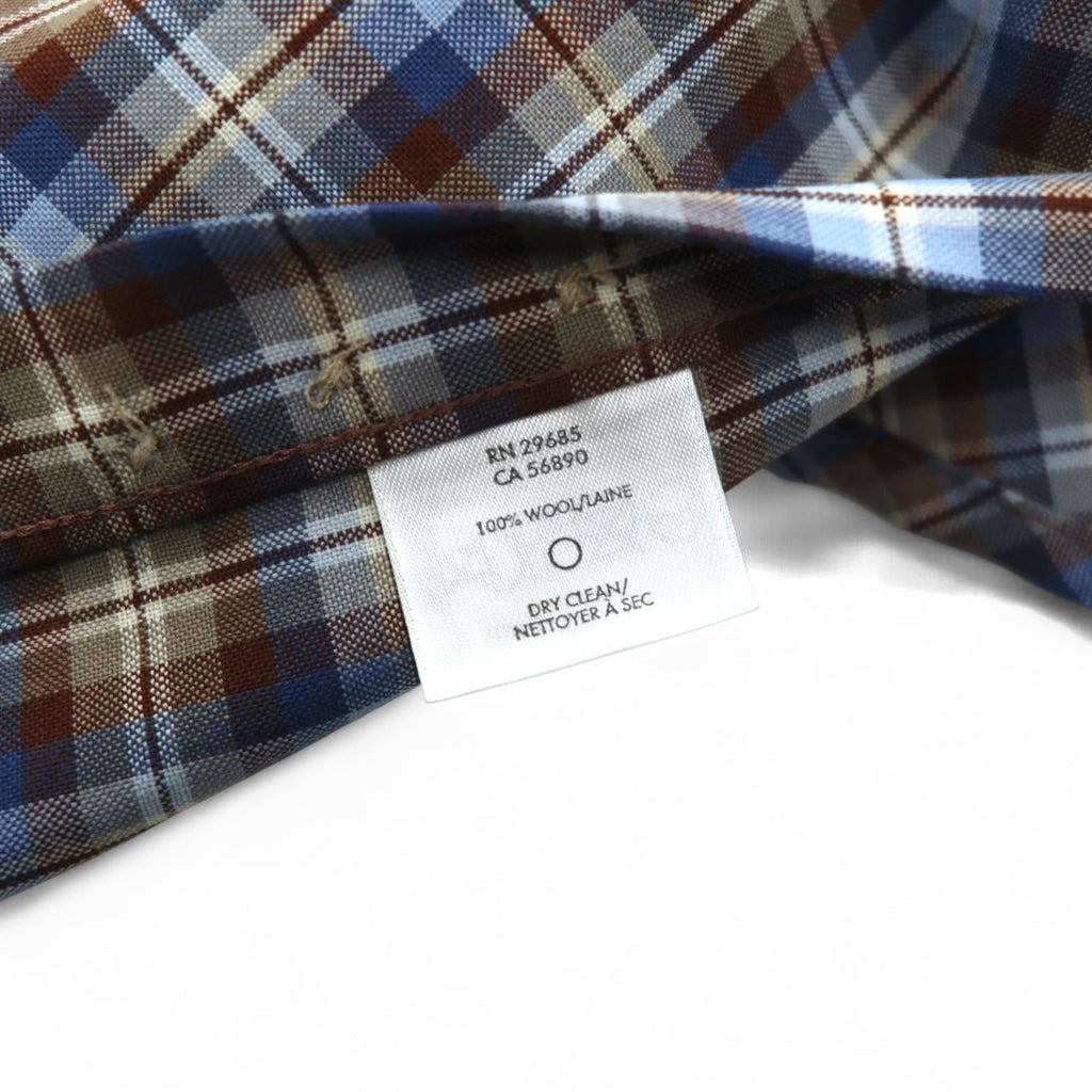 PENDLETON Wool Check Button-Down Shirt, L, Blue, Brown, Made in Mexico