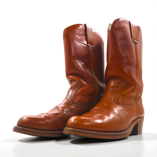 90s USA Vintage Western Boots, Pecos Boots, Size 26cm, Leather Roper Boots with Carved Stitching, 701160, Made in USA, 90s