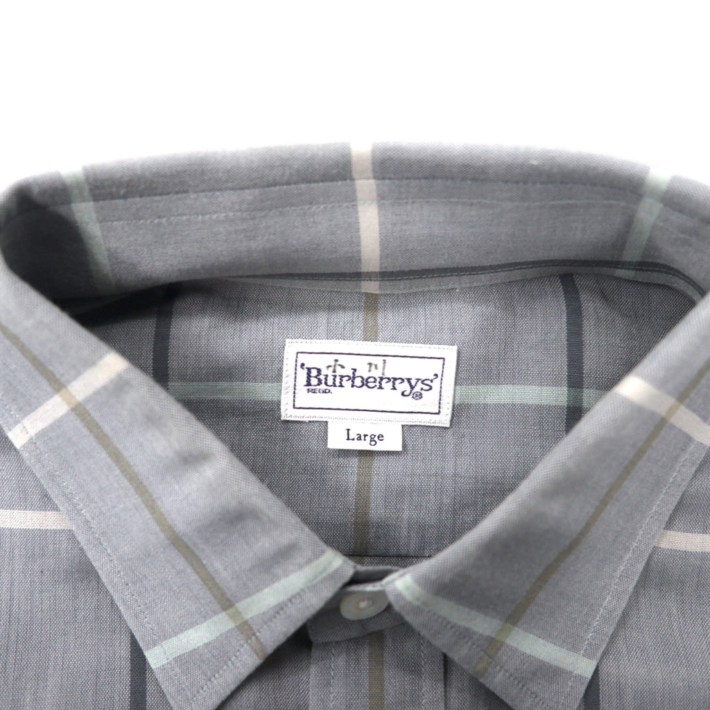 Burberrys Window Pen Check Short Sleeve Dress Shirt L Gray Linen Cotton Made in Japan