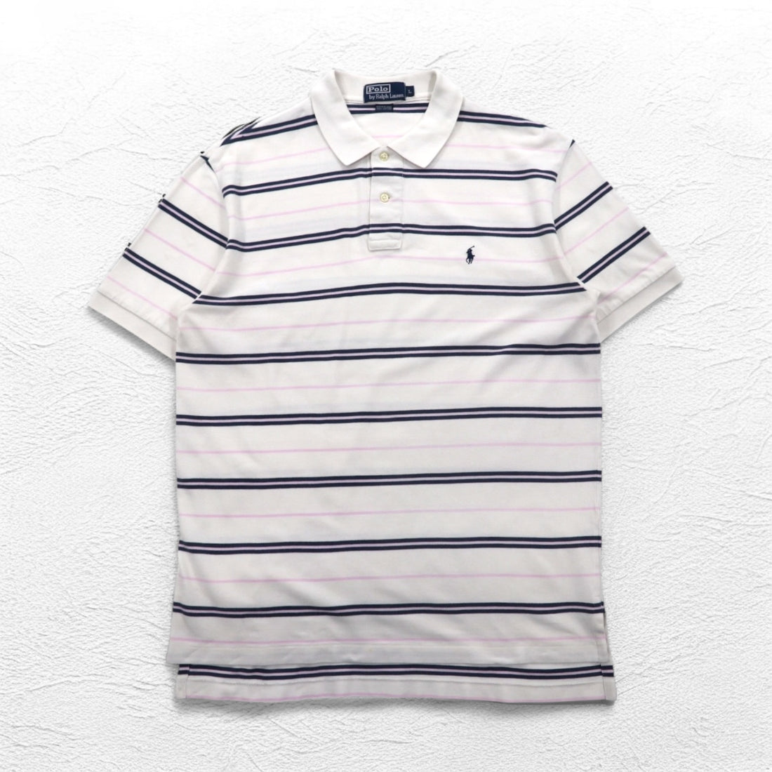 Polo by Ralph Lauren 90s Striped Polo Shirt L White Pique Small Pony Embroidery
