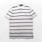 Polo by Ralph Lauren 90s Striped Polo Shirt L White Pique Small Pony Embroidery