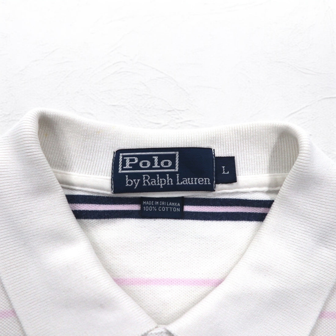 Polo by Ralph Lauren 90s Striped Polo Shirt L White Pique Small Pony Embroidery