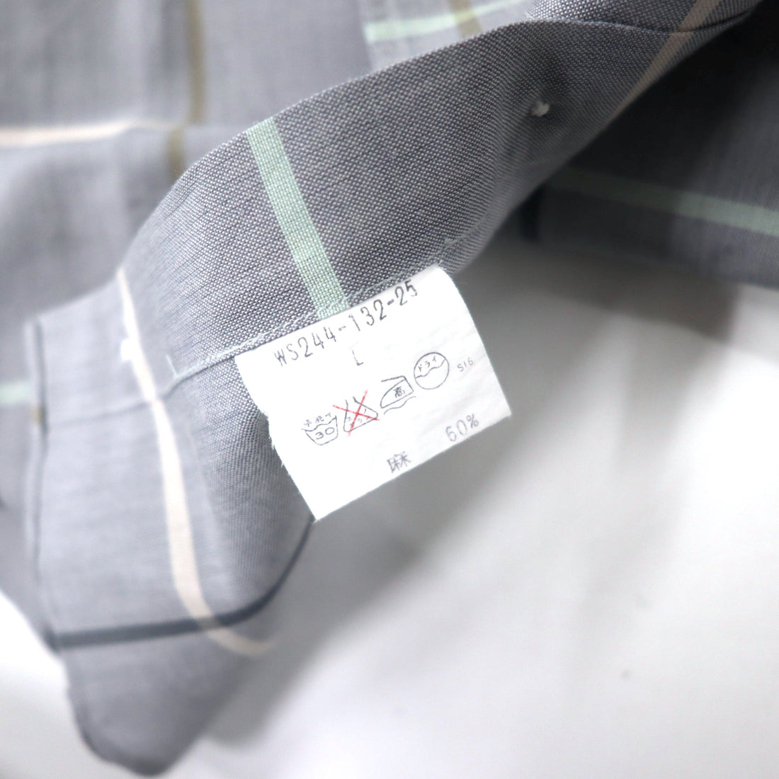 Burberrys Window Pen Check Short Sleeve Dress Shirt L Gray Linen Cotton Made in Japan