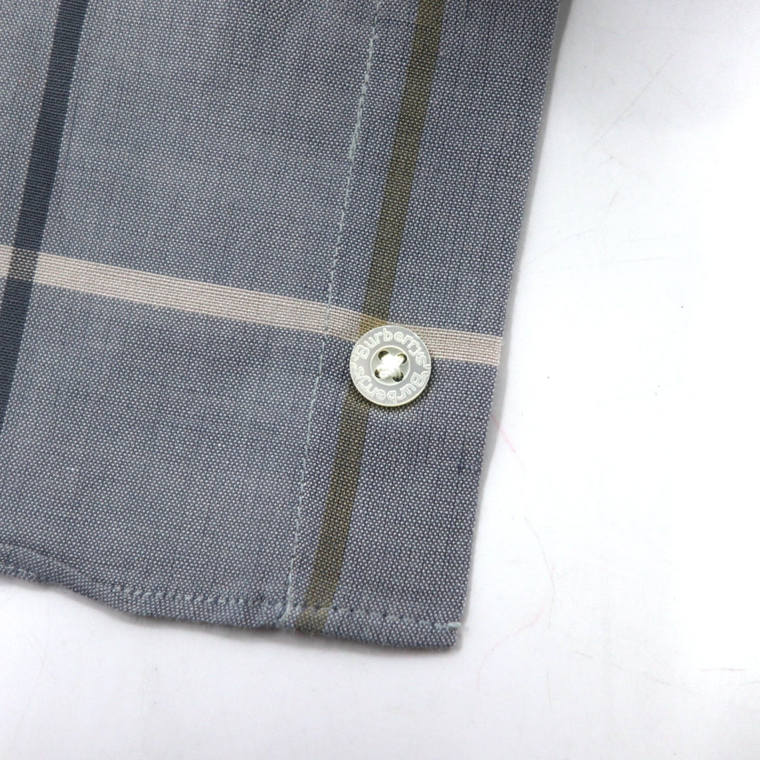Burberrys Window Pen Check Short Sleeve Dress Shirt L Gray Linen Cotton Made in Japan