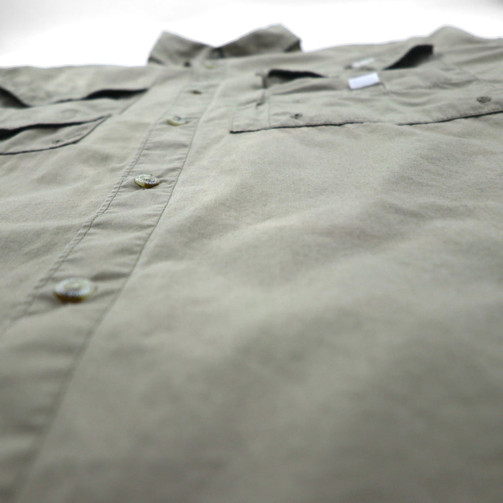 Columbia PFG Bahamas Short Sleeve Fishing Shirt, Size L, Khaki Cotton Utility Multi-Pocket, FM7130