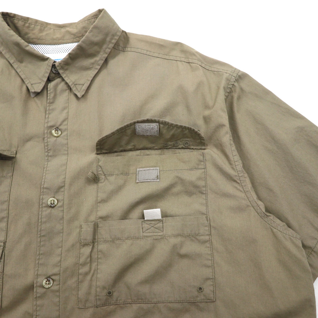 Columbia PFG Bahamas Short Sleeve Fishing Shirt, Size L, Khaki Cotton Utility Multi-Pocket, FM7130