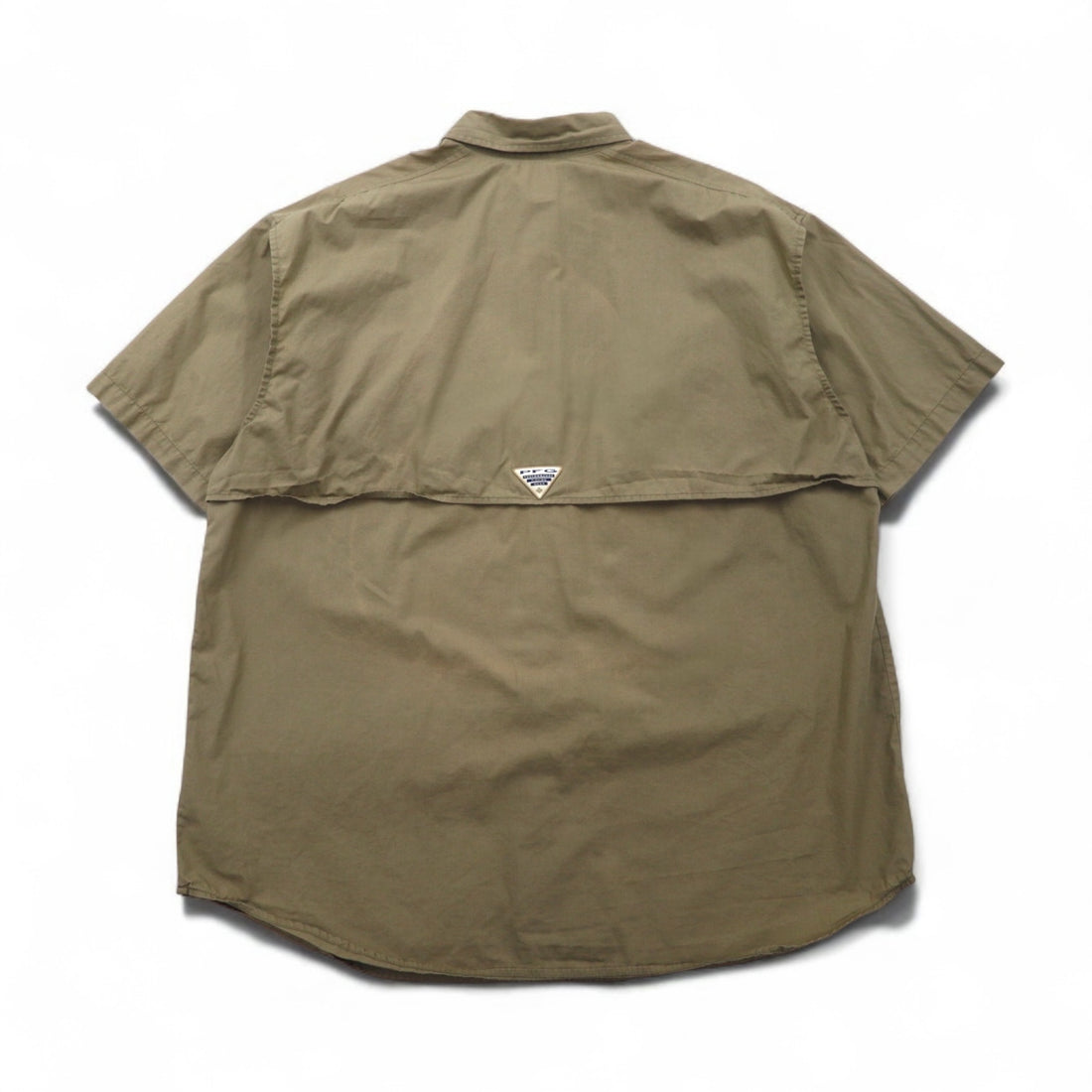 Columbia PFG Bahamas Short Sleeve Fishing Shirt, Size L, Khaki Cotton Utility Multi-Pocket, FM7130