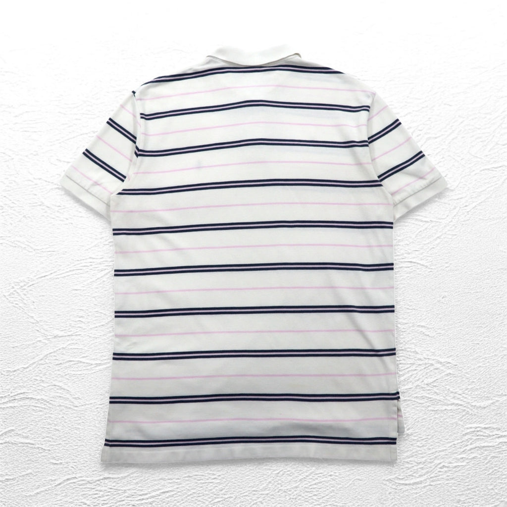 Polo by Ralph Lauren 90s Striped Polo Shirt L White Pique Small Pony Embroidery