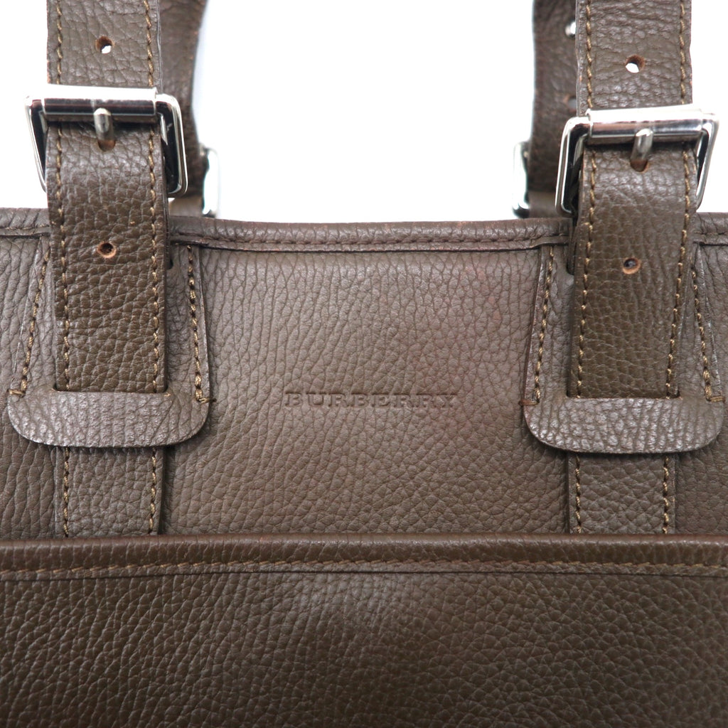BURBERRY Square Handbag Brown Leather Grained Leather Inside Nova Check