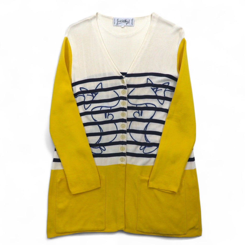 JC de Castelbajac Made in Italy 90s Long Cardigan L Beige Yellow Border Character Embroidery