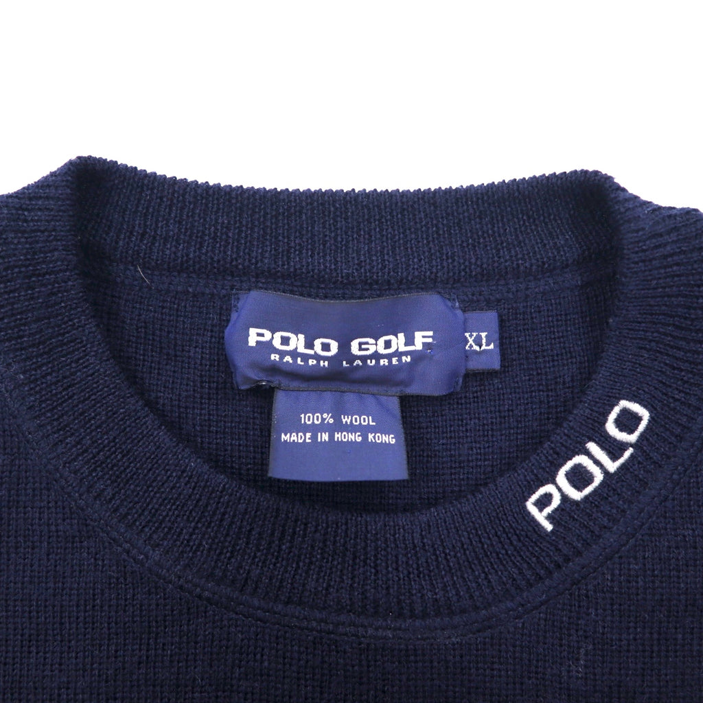 POLO GOLF RALPH LAUREN 90s Crew Neck Knit Sweater XL Navy Wool Embroidery