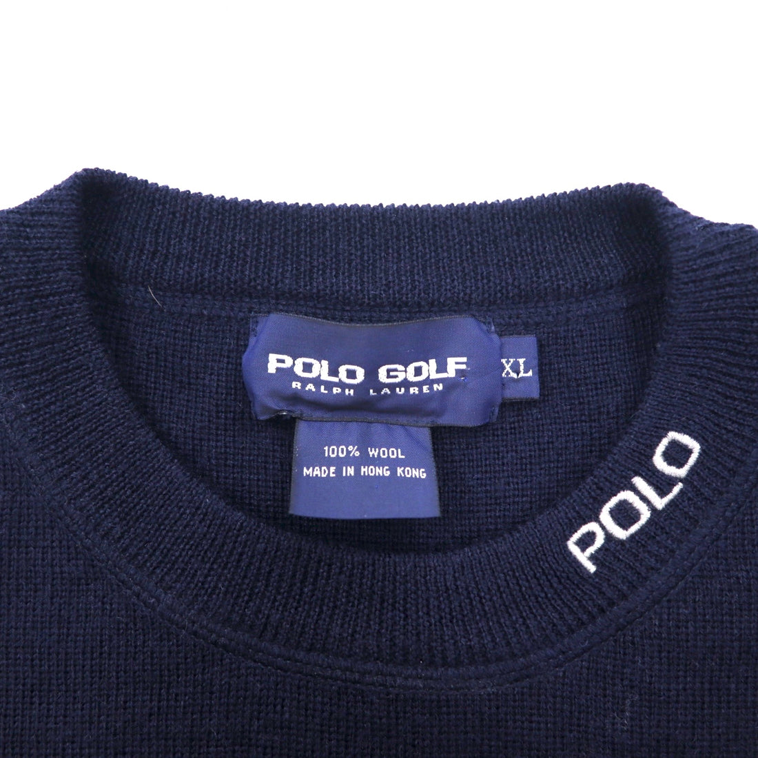 POLO GOLF RALPH LAUREN 90s Crew Neck Knit Sweater XL Navy Wool Embroidery